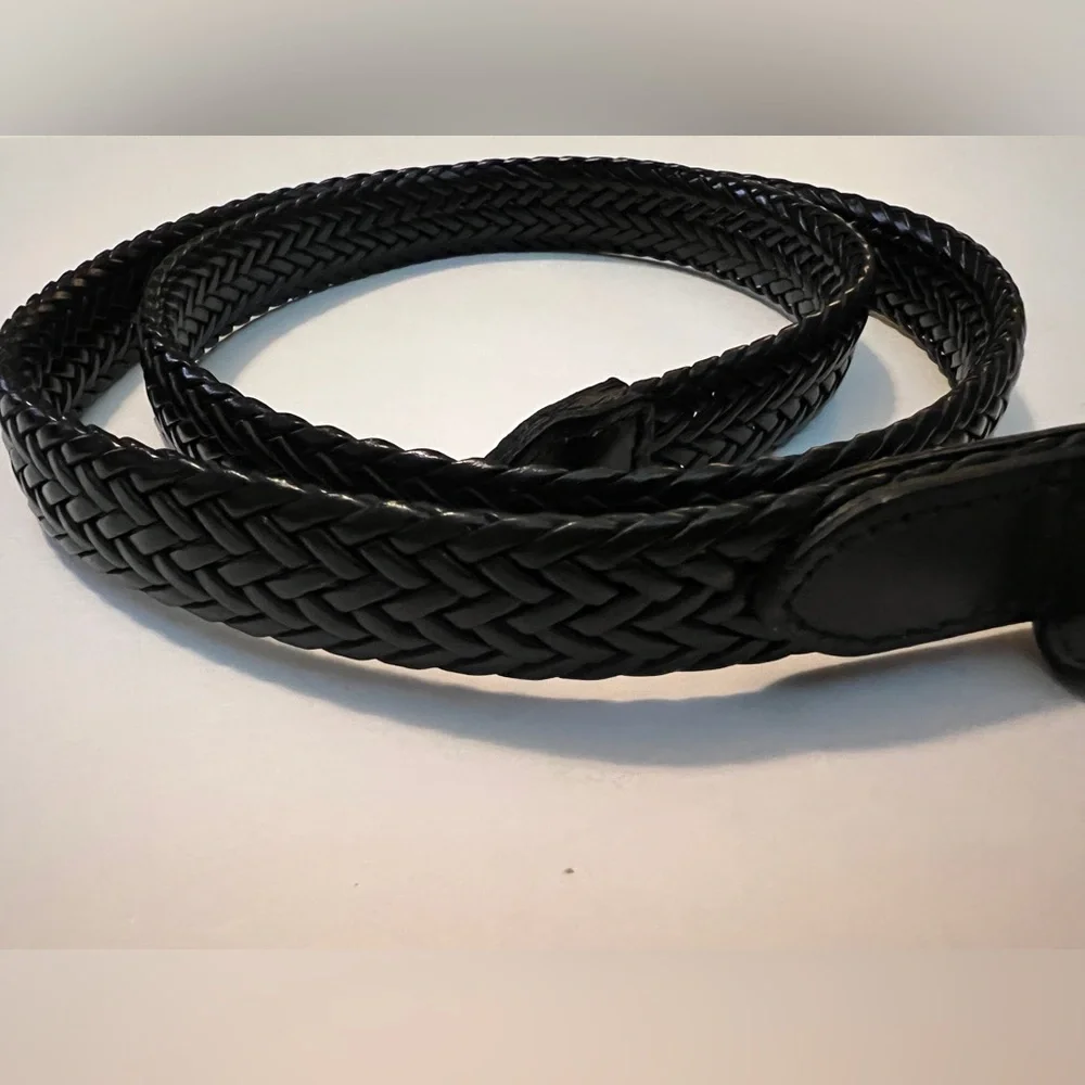 NWT Mens Black Leather Braided Belt Size Small 38”